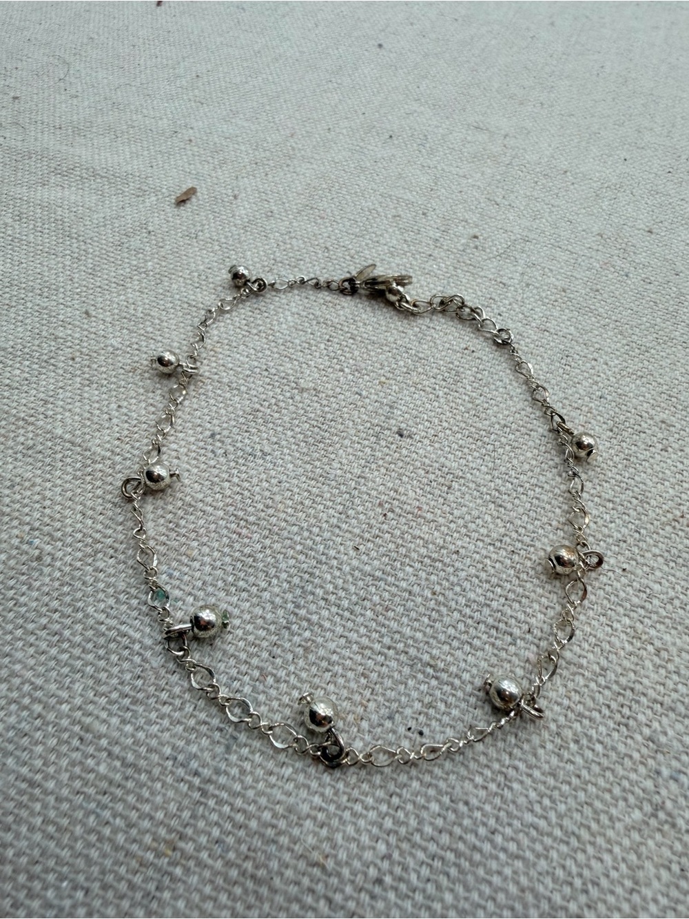 Sterling-Tone Bead Charm Bracelet in Silver